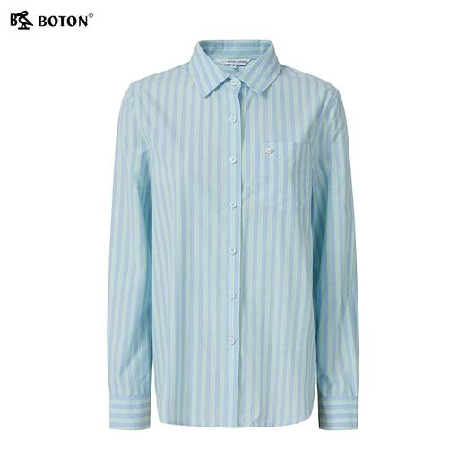 波顿女士春夏季蓝绿色竖条纹长袖衬衫高端美式休闲纯棉衬衣LS052125 商品图5