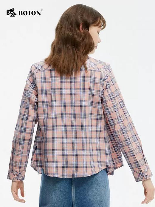 波顿女士春夏季粉蓝白色格子长袖衬衫高端美式休闲衬衣LS060125 商品图3