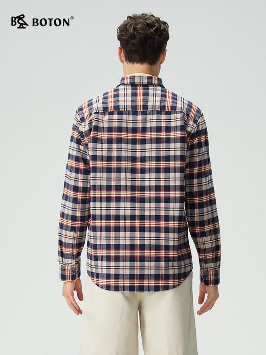 【抗菌防臭】波顿男士春秋冬季翻领中厚磨毛格子长袖衬衫休闲通勤简约百搭衬衣MS125325 商品图1