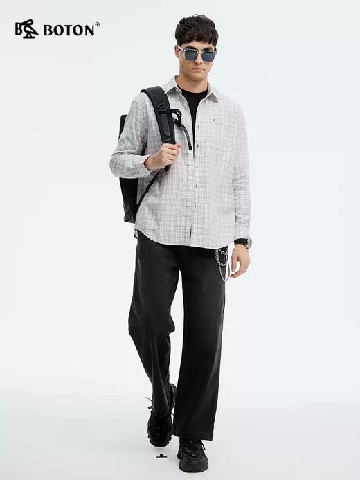 波顿男士春夏季红绿白色长袖复古撞色格子衬衫高端美式休闲衬衣MS102125 商品图2