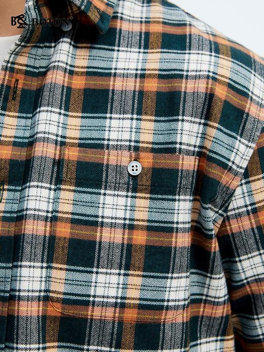 波顿男士春夏季格子衬衫长袖松绿白色美式休闲衬衣MS108125 商品图3