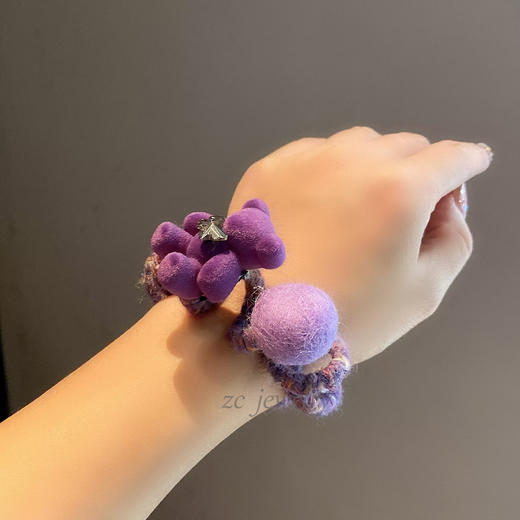 丁摩 高级感紫色秋冬高弹力卡通小熊电话线发圈女气质时尚可爱甜美5ZF-697 商品图1