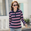 百媚生 棉质粗条纹翻领长袖T恤82608 商品缩略图0