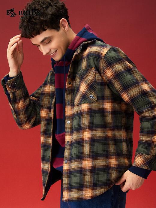 波顿男士秋冬季可拆帽磨毛格子衬衫型外套宽松百搭时尚长袖加绒外套MSJ120325 商品图1