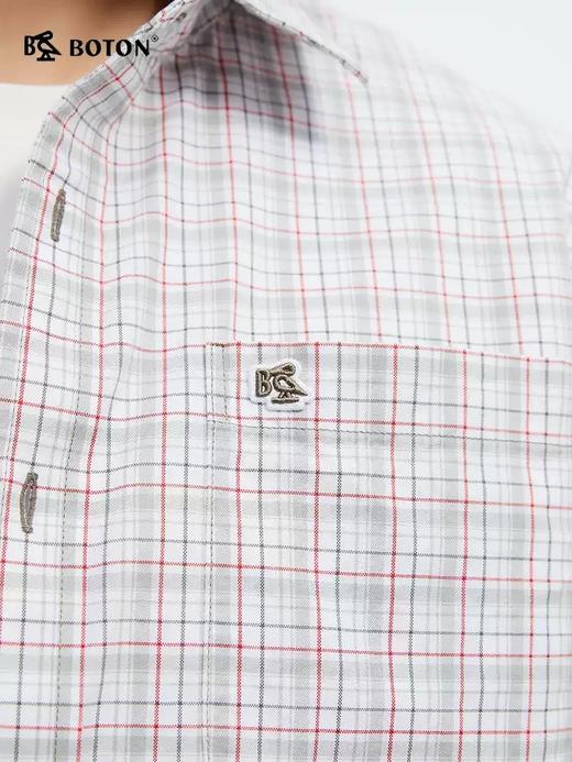 波顿男士春夏季红绿白色长袖复古撞色格子衬衫高端美式休闲衬衣MS102125 商品图4