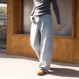 特绽放072朵/"黑马"牛仔裤·宽松帅气廓形感水洗牛仔长裤女阔腿裤