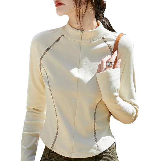 百媚生 半拉链打底女T恤瑜伽服立领保暖上衣JR-ND09-40 商品图4