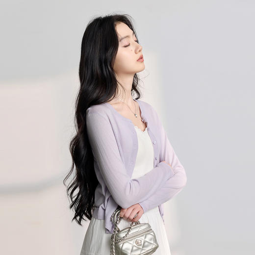 【莱赛尔醋酸】三彩2026春季新款短款长袖针织衫外套小开衫M 商品图2