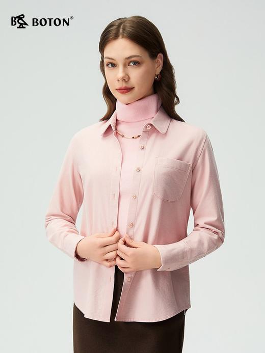 波顿女士秋冬季翻领净色磨毛长袖衬衫合身舒适百搭衬衣LS102325 商品图4