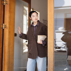 绽放033朵/桑蚕丝匹马棉灯芯绒帅气休闲西装外套女春百搭新款上衣