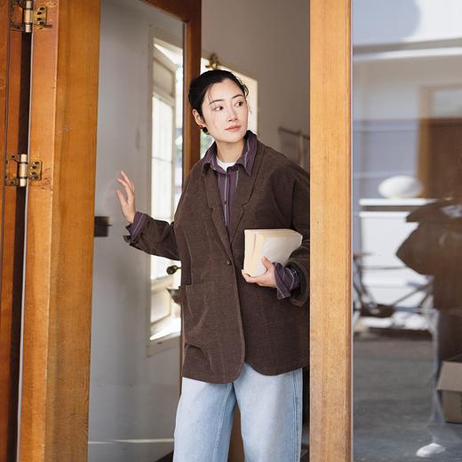 绽放033朵/桑蚕丝匹马棉灯芯绒帅气休闲西装外套女春百搭新款上衣 商品图0