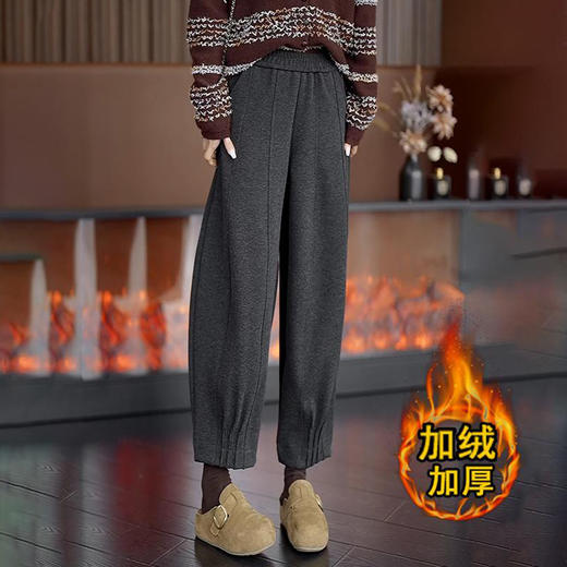 丁摩 加绒毛呢弯刀裤女秋冬新款高腰垂感呢子镰刀裤休闲哈伦萝卜灯笼裤5ZF-6028 商品图1