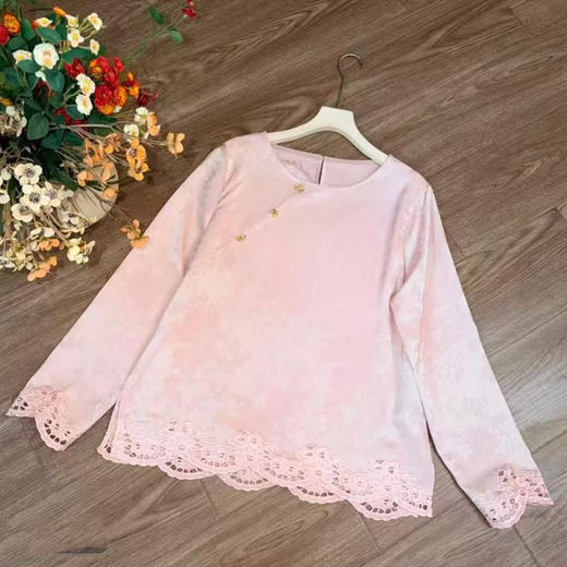 丁摩 新中式国风上衣早春新品圆领宋锦提花长袖复古衬衣打底衫5ZF-043 商品图2