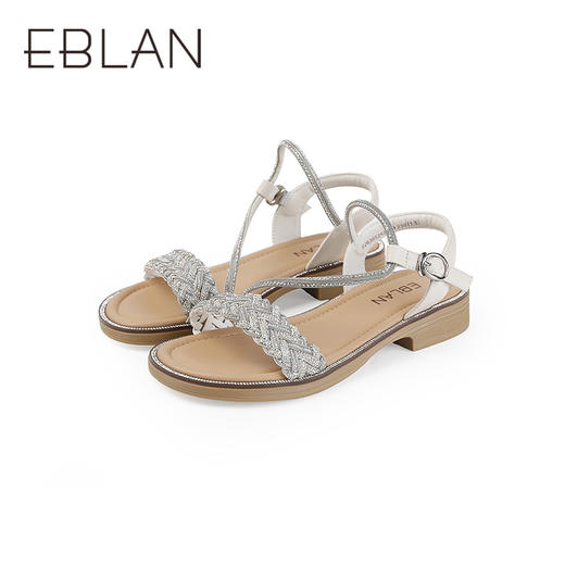 【上新】伊伴2026夏季编织一字带闪耀钻面休闲凉鞋B26365252 商品图4