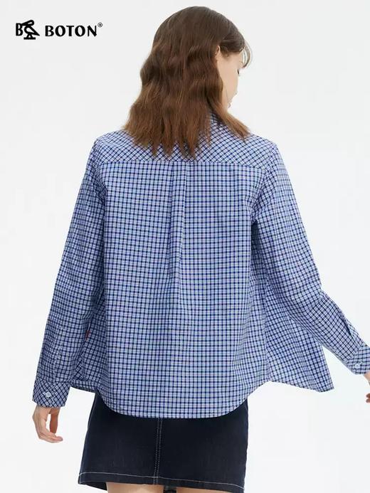 波顿女士春夏季彩蓝白色长袖格子衬衫高端美式休闲衬衣LS063125 商品图2