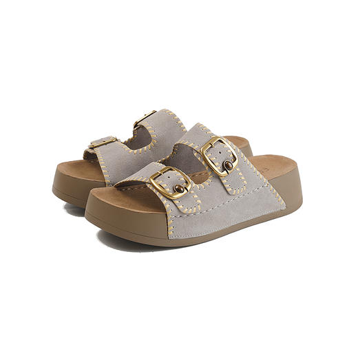 【上新】伊伴2026夏季松弛感波嬉风复古美拉德增高勃肯凉拖鞋B26315803 商品图5