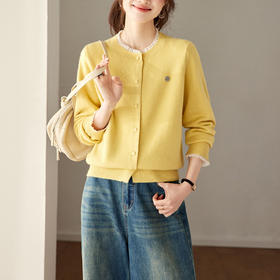 「自」全新升级【铂金会员183/天猫239/差价56】(71341)洛诗琳气质蕾丝花边圆领开衫2026春季新款纯色百搭针织外套