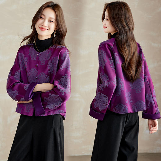 百媚生 醋酸提花短外套复古新中式国风上衣6087 商品图1