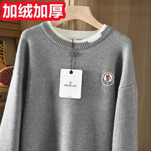 蒙口2026冬季男士底抓绒加厚假两件纯色绵羊绒圆领加厚落肩袖套头毛衣 商品图5