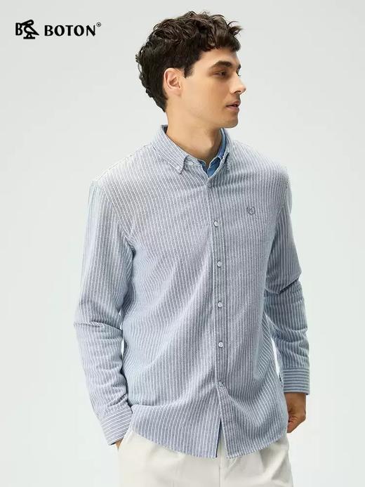 【抗菌防臭】波顿男士春秋冬秋季翻领纯棉磨毛条纹衬衫修身百搭舒适通勤衬衣MS129325 商品图2