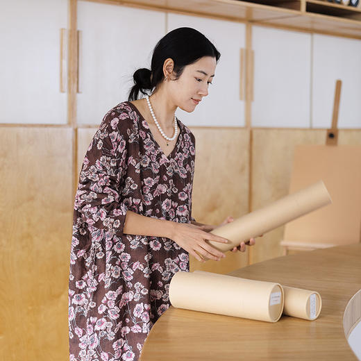 绽放030朵/"马上笑开花"连衣裙·双纱微皱双面穿v领长袖连衣裙女 商品图1