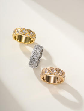 Chanel香奈儿戒指宽版菱格全满钻戒指（XJ）