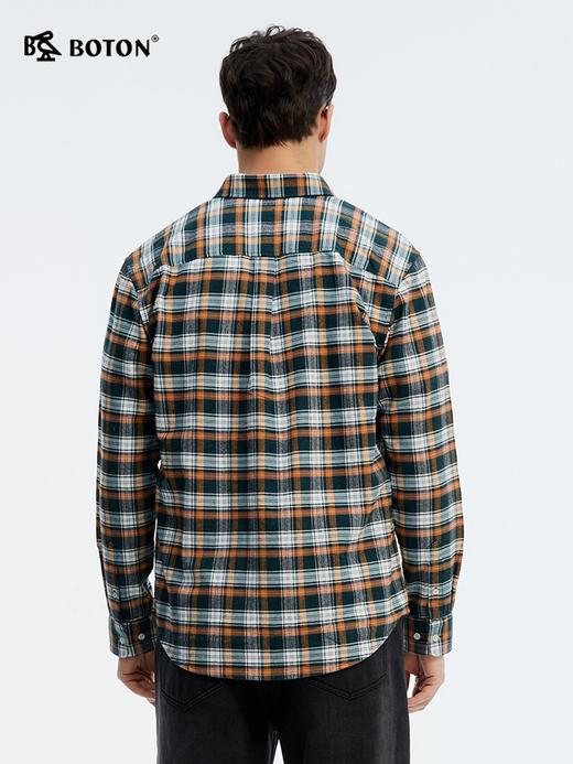 波顿男士春夏季格子衬衫长袖松绿白色美式休闲衬衣MS108125 商品图1