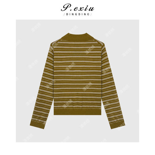 A008潘依绣丁丁宠粉简约撞色条纹条纹polo领T恤 Q45067 商品图1