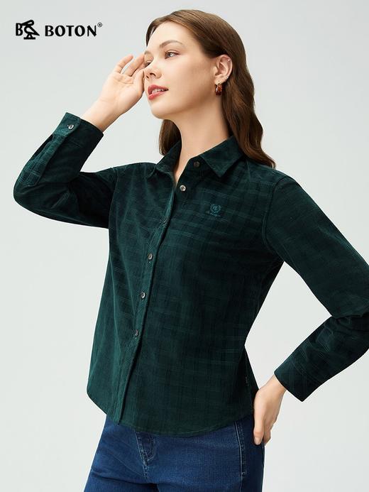 波顿女士秋冬翻领灯芯绒长袖磨毛衬衫全棉合身通勤休闲衬衣LS105325 商品图1