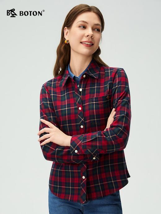 【抗菌防臭】波顿女士秋冬季苏格兰格纹磨毛长袖衬衫通勤休闲衬衣LS088325 商品图3