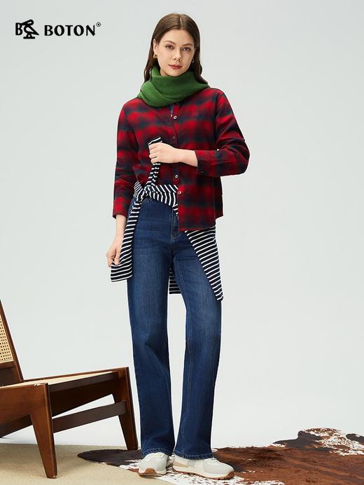 【抗菌防臭】波顿女士秋冬季翻领磨毛长袖格子衬衫休闲通勤百搭舒适衬衣LS100325 商品图1