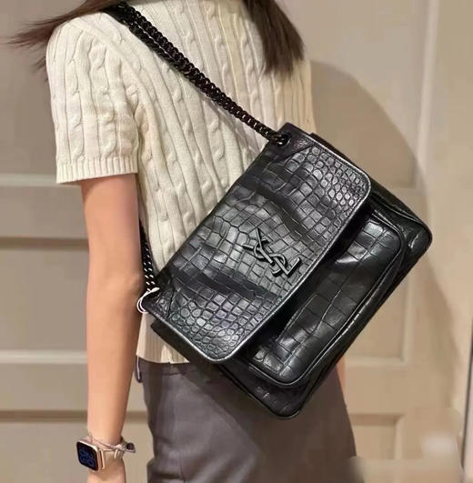 YSL Niki 中号 D扣 so black 鳄鱼压纹牛皮 斜挎包 商品图2