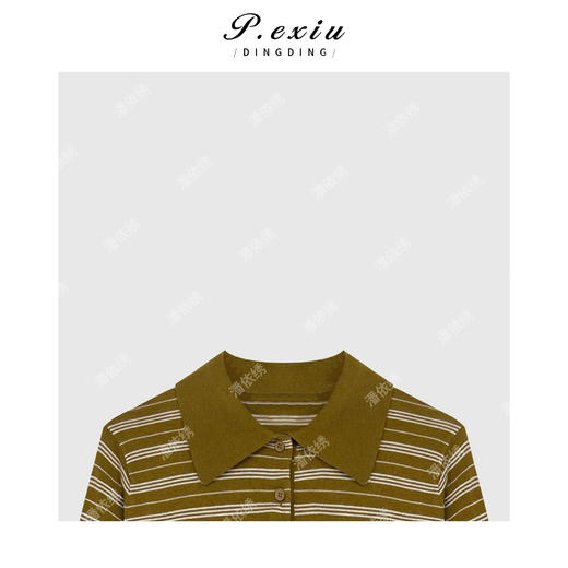 A008潘依绣丁丁宠粉简约撞色条纹条纹polo领T恤 Q45067 商品图2