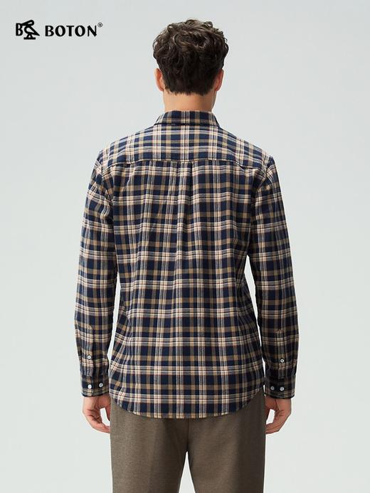 【抗菌防臭】波顿男士春秋冬季翻领中厚磨毛格子长袖衬衫修身简约百搭衬衣MS119325 商品图3