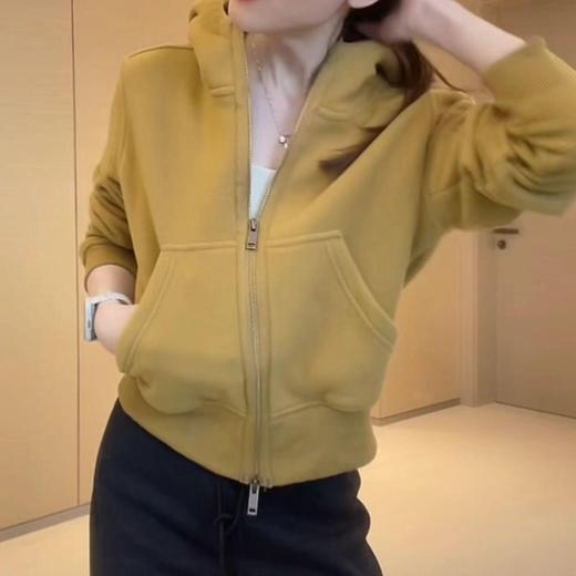 丁摩 高端新年红加绒连帽卫衣外套女秋冬新款双拉链修身上衣潮5ZF-0035 商品图1