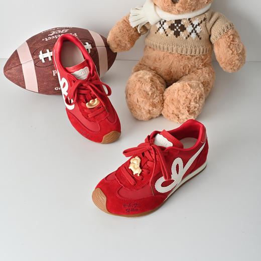 KDS经典鲨【马上發财】春专柜新品牛皮革红色系带平底休闲德训鞋KW16-617031 商品图5