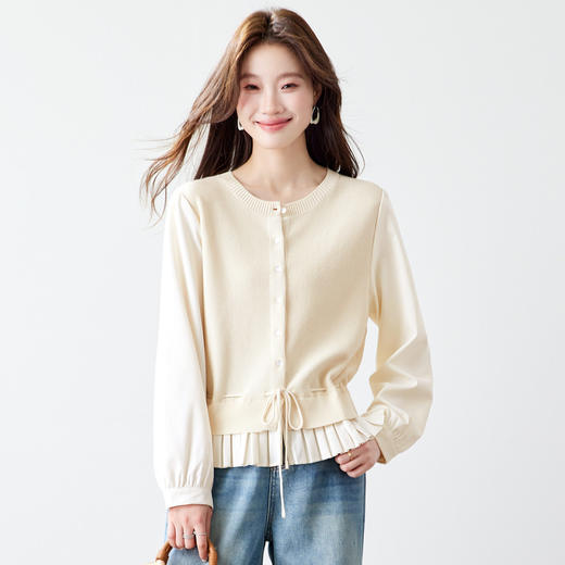 「自」全新升级【铂金会员183/天猫249/差价66】(60250)洛诗琳衬衫拼接假两件上衣2026春季新款高级感收腰系带上衣 商品图0