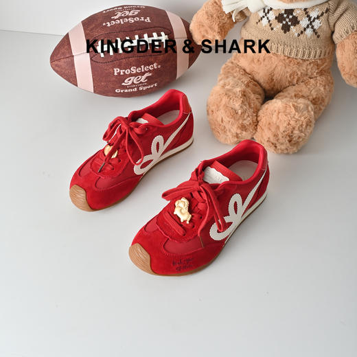 KDS经典鲨【马上發财】春专柜新品牛皮革红色系带平底休闲德训鞋KW16-617031 商品图0