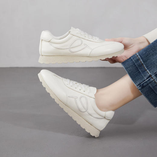 雀说 头层牛皮小白鞋女真皮百搭软皮底运动鞋ZM269062 商品图2