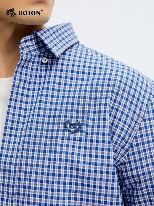 波顿男士春夏季彩蓝白色长袖格子衬衫高端美式休闲衬衣MS107125 商品图4