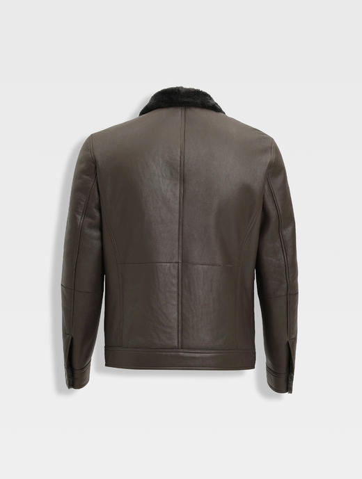 callisto咖色羊毛皮革翻领皮草 商品图1