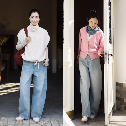 特绽放072朵/"黑马"牛仔裤·宽松帅气廓形感水洗牛仔长裤女阔腿裤 商品图2
