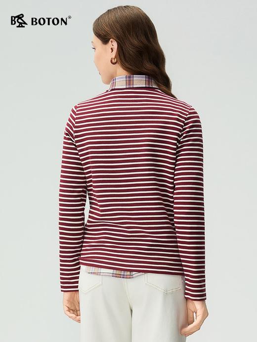 波顿女士秋冬海军风条纹圆领通勤百搭长袖针织衫LT351325 商品图3