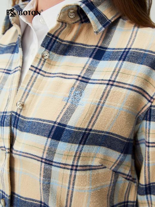 波顿女士秋冬季翻领磨毛长袖格子衬衫合身通勤休闲舒适百搭衬衣LS093325 商品图3