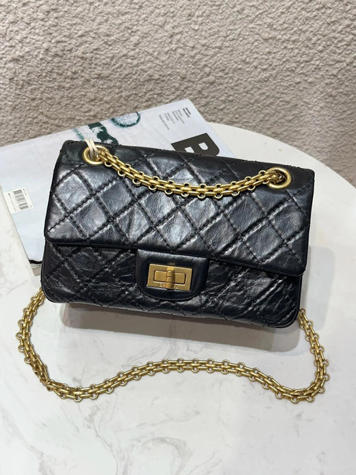 CHANEL 2.55 mini 黑金 油蜡牛皮 链条包 商品图0