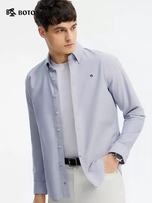 波顿春夏季男士长袖浅净色长袖衬衫微宽松休闲感衬衣MS096125 商品图1