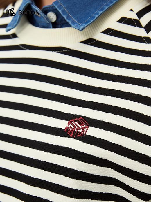 波顿女士秋冬海军风条纹圆领插肩袖百搭通勤长袖针织衫LT352325 商品图4