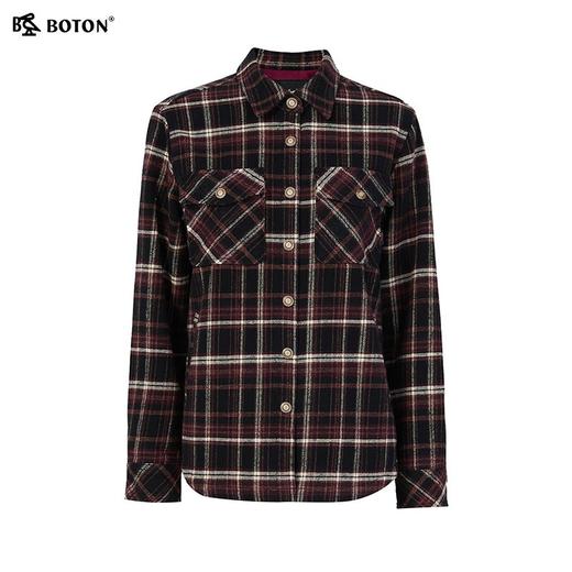 波顿女士秋冬季宽松翻领长袖格子衬衫型外套磨毛通勤百搭外套LSJ091325 商品图5