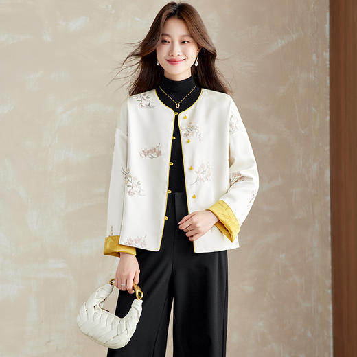 百媚生新中式轻国风圆领绣花双面穿外套66102 商品图3