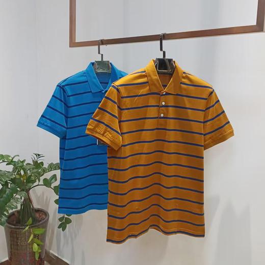 夏季男装间条纯棉翻领短袖恤衫  17WD-04* 商品图1